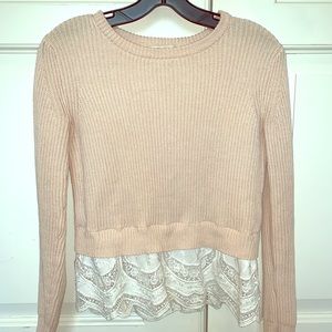 MAJE Pink Knit Sweater with Lace